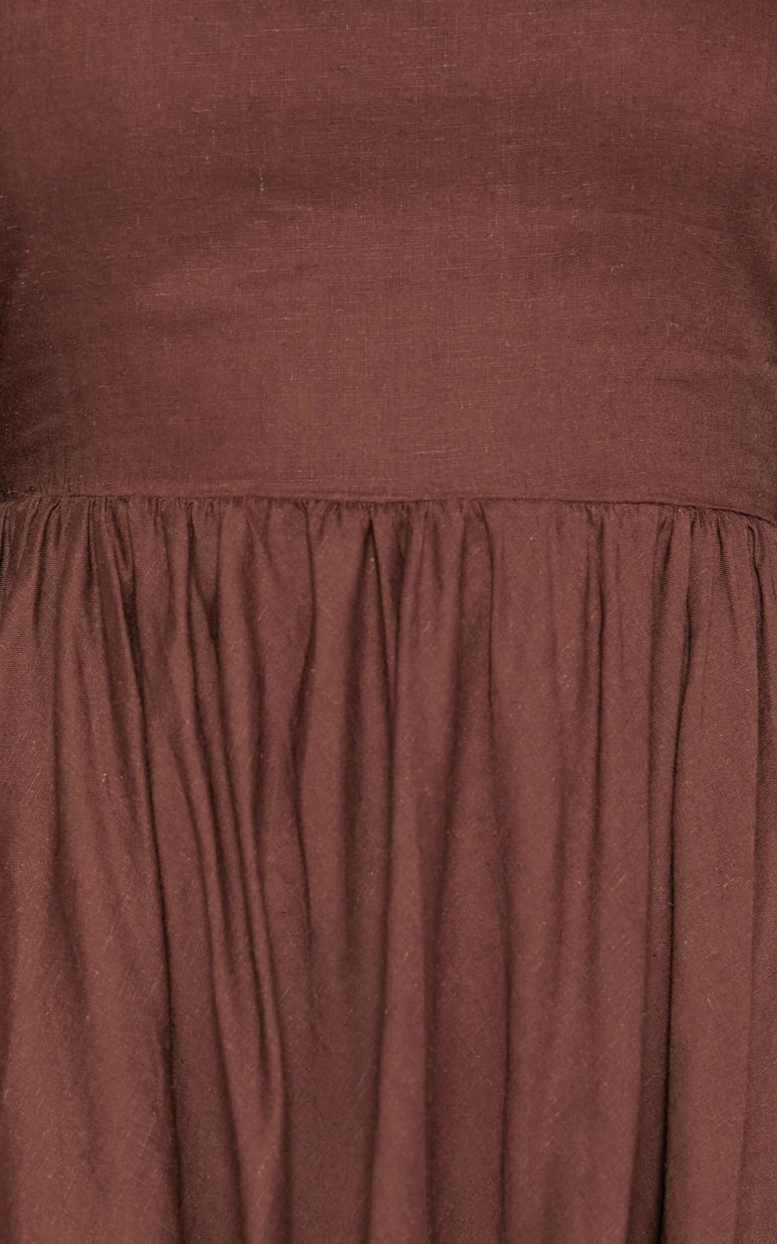 Alessandra Mini Dress - Linen Puff Sleeves Dress in Chocolate