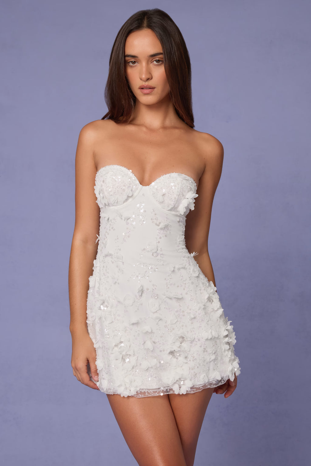 Embellished Bandeau A-line Mini Dress in Soft Pink