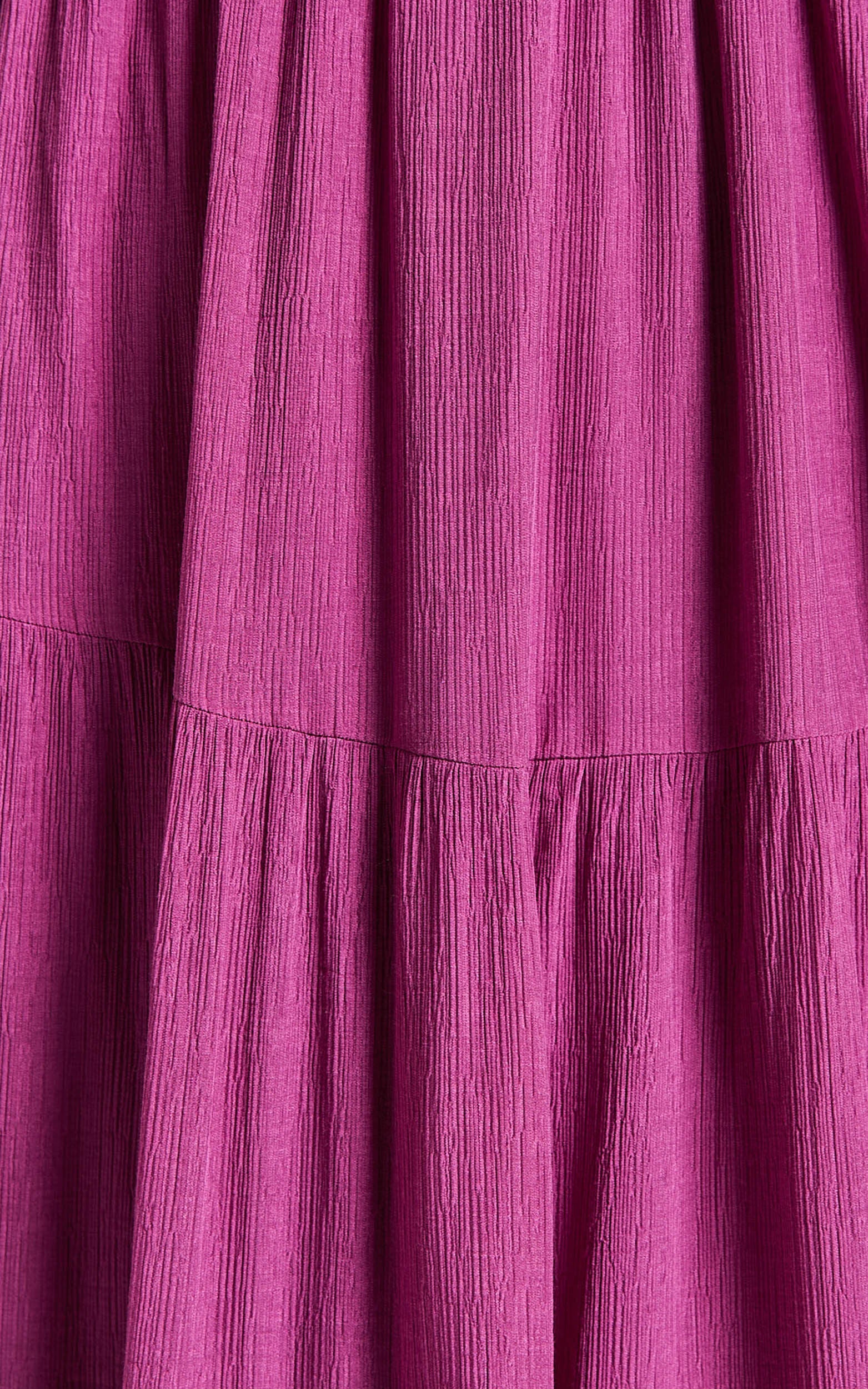 Claudia Maxi Dress - Halter Neck Low Back Empire Waist Tiered Dress in Magenta