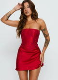 Jenevieve Strapless Drape Mini Dress Red