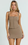 Mikey Top - Straight Neck Hook and Eye Corset Top in Mocha