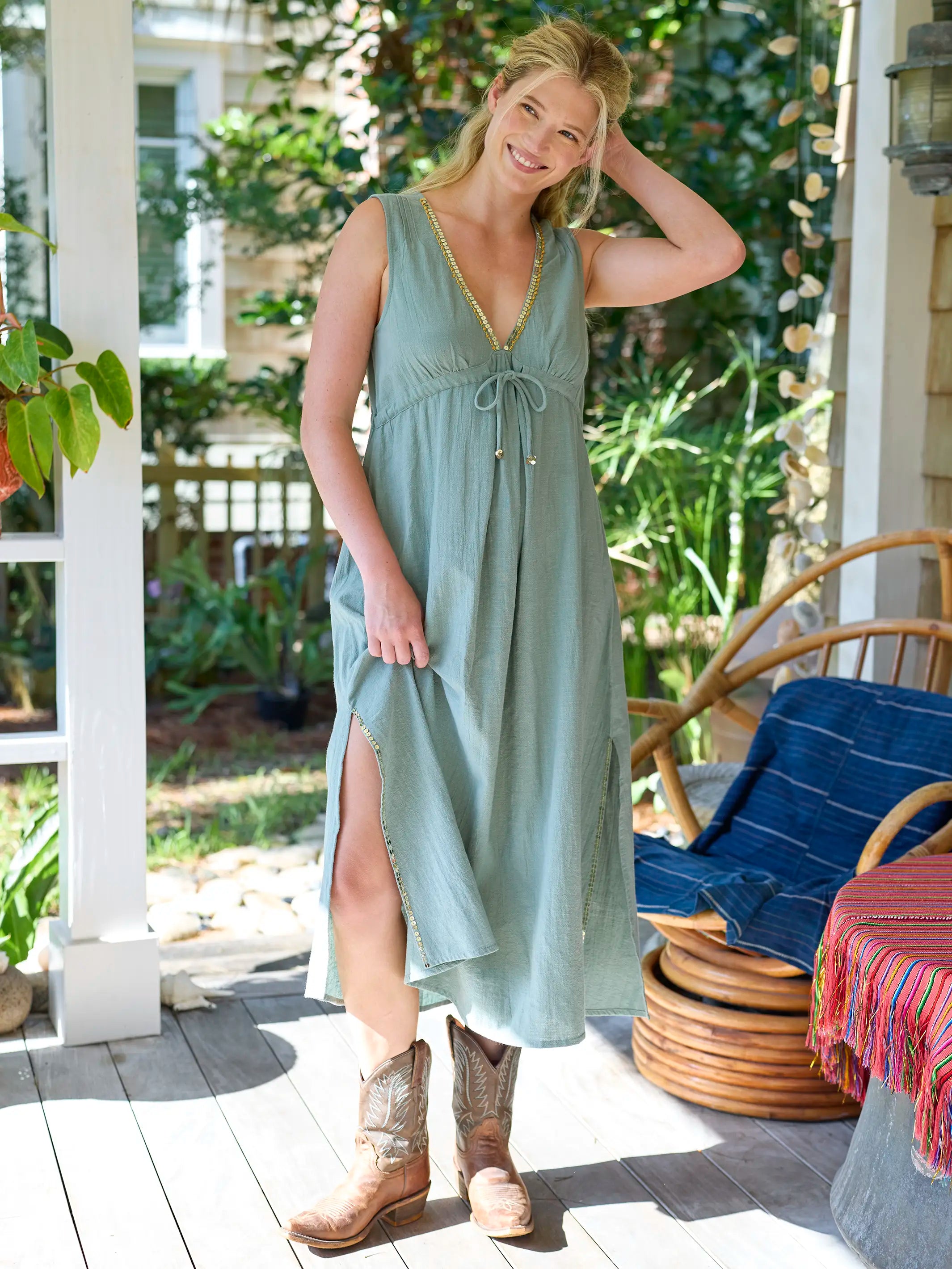 Ashlee Sequin Cotton Maxi Dress - Light Sage