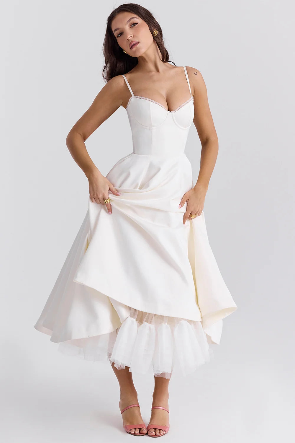 White Tulle Midi Dress
