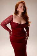 Berry Satin Maxi Dress With Corset