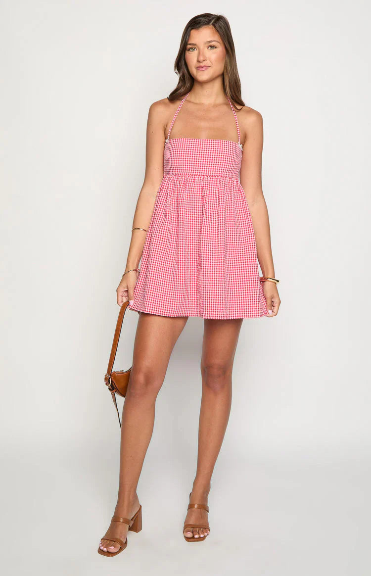Carter Red Gingham Halter Mini Dress