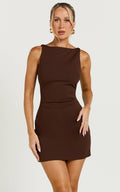 Bindi Boat Neck Bodycon Mini Dress in Chocolate - Bindi Boat Neck Bodycon Mini Dress in Chocolate
