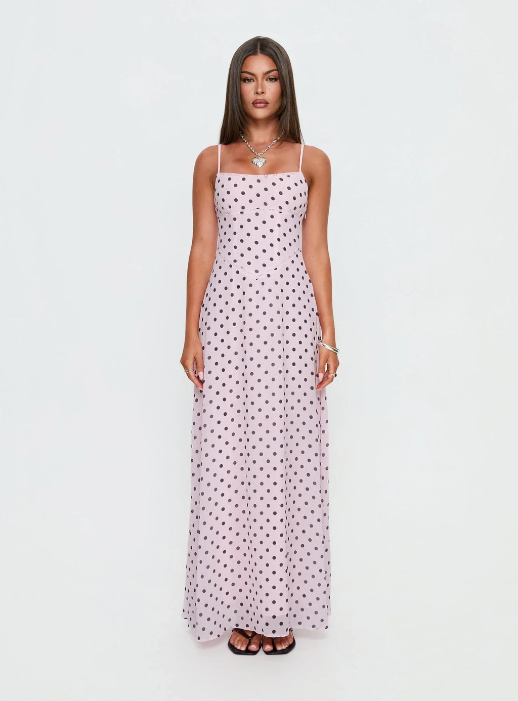 South of France Maxi Dress Pink Polka Dot