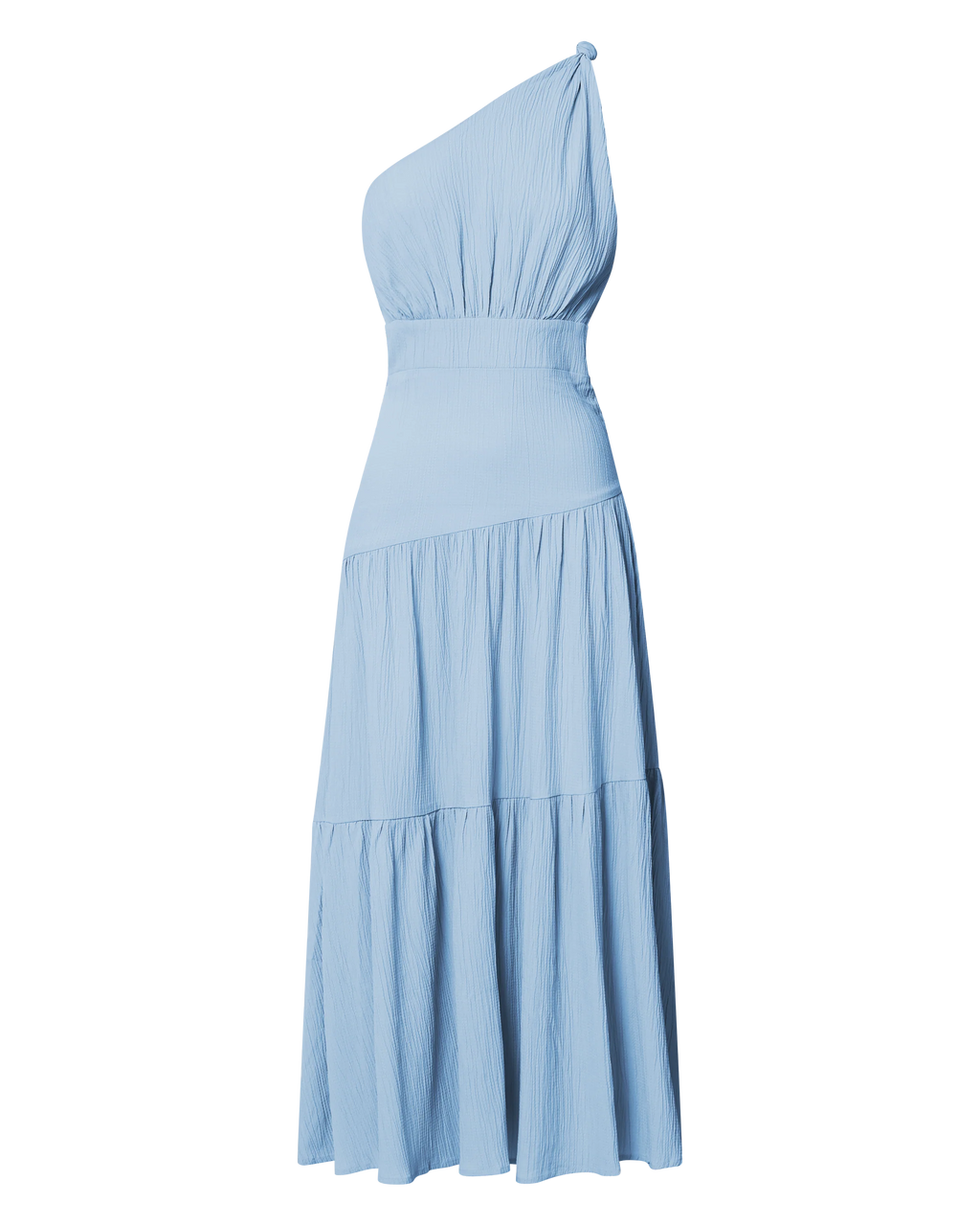 Celestia Midi Dress - Tiered One Shoulder Dress in Soft Blue