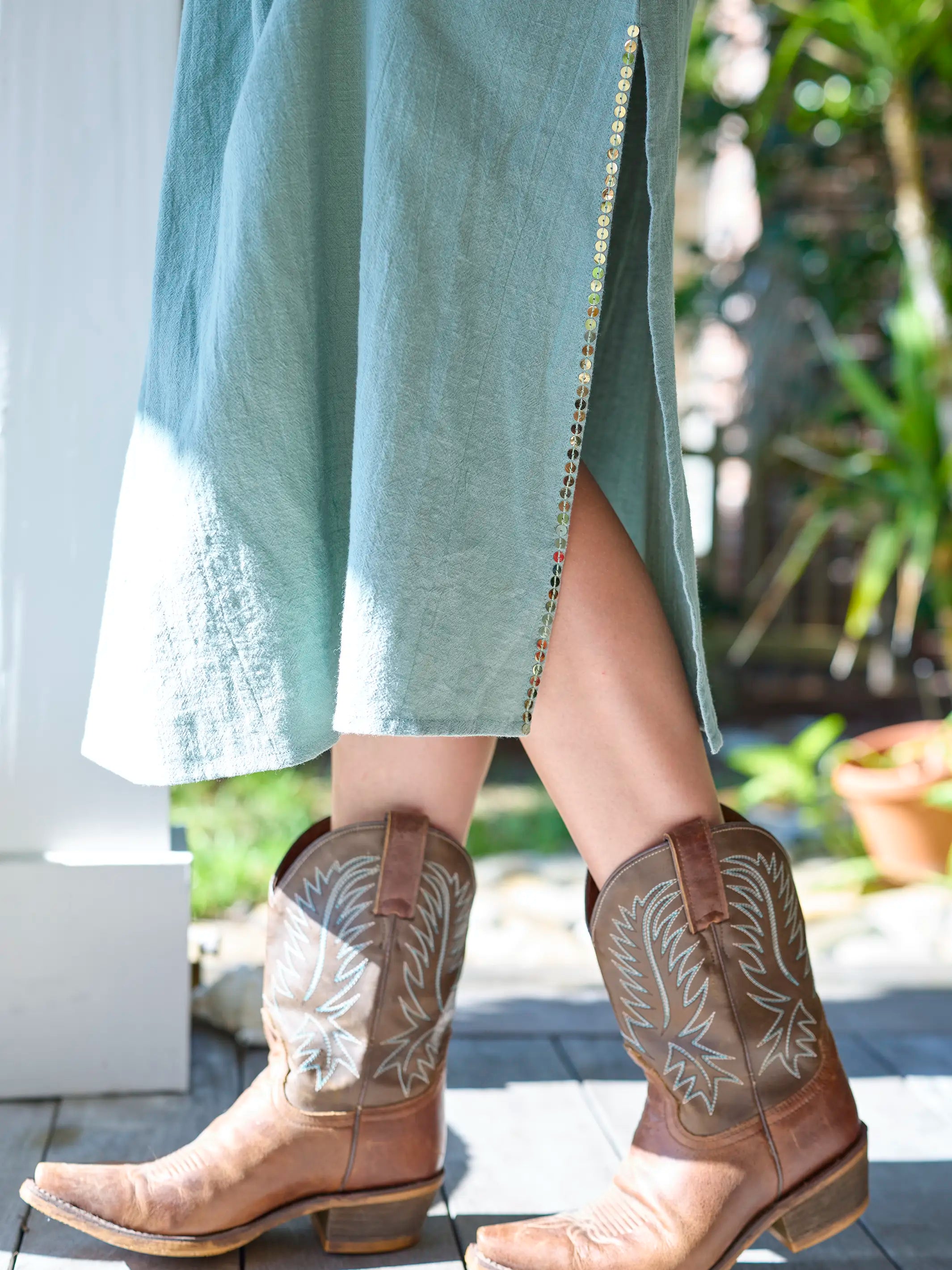 Ashlee Sequin Cotton Maxi Dress - Light Sage
