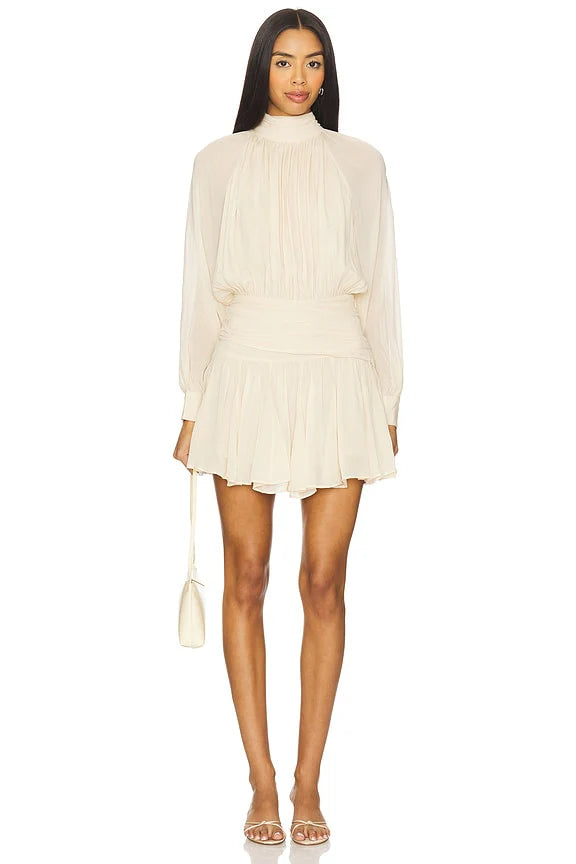 Cecile High Neck Mini Dress With Godets
