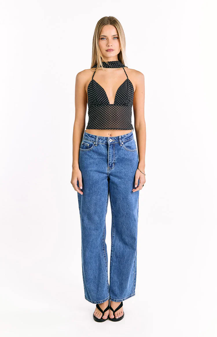 Maye Black Polka Dot Top