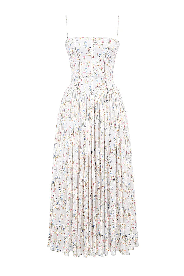 White Posy Print Cotton Maxi Sundress