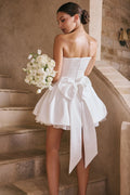 White Satin Strapless Bow Mini Gown