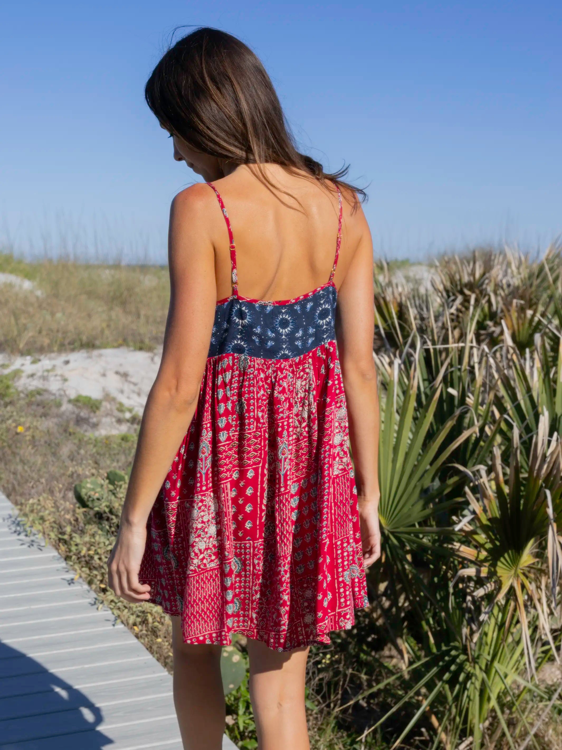 Gigi Mini Dress - Navy Red Mixed Print