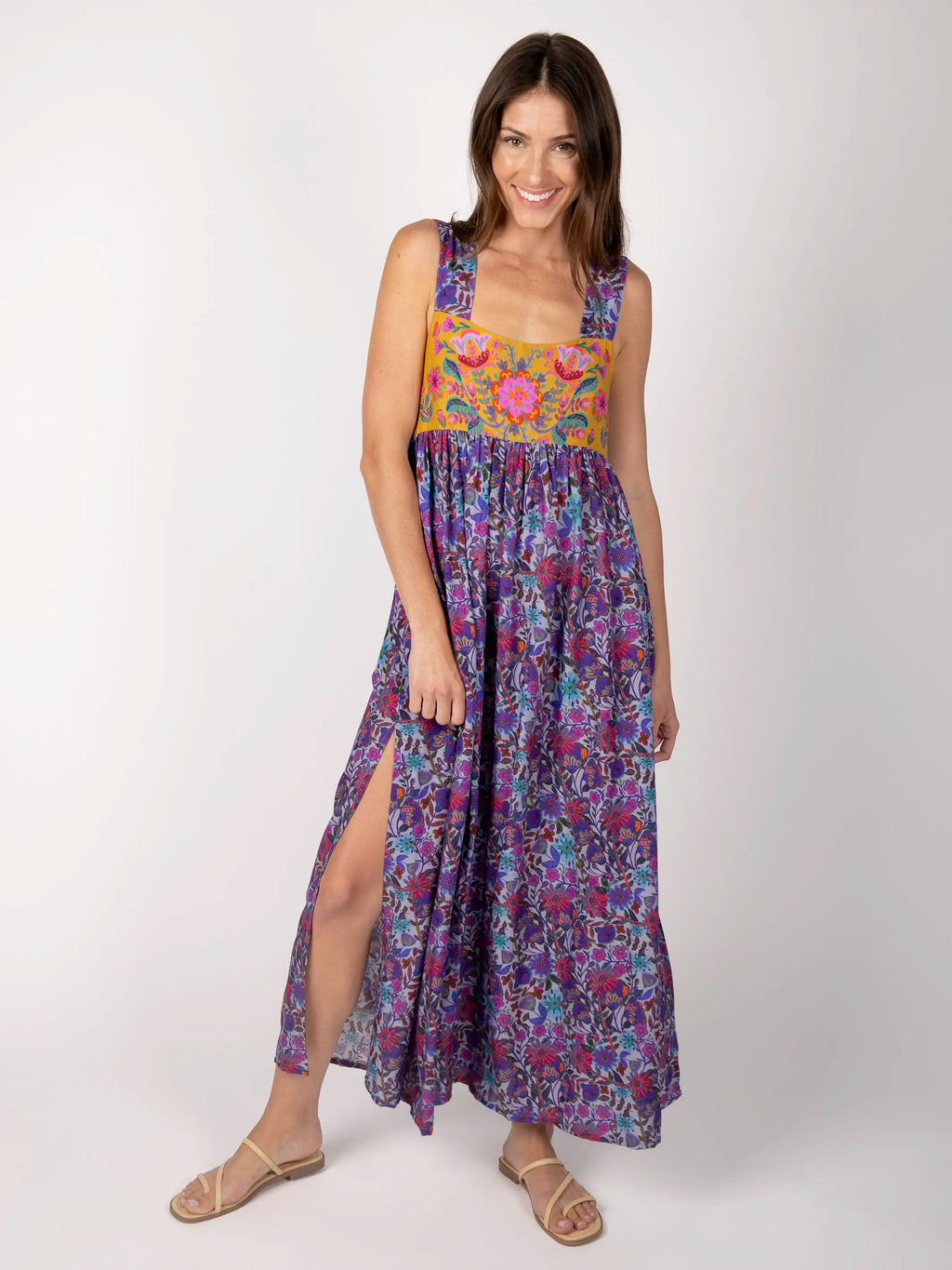 Tricia Maxi Dress - Dark Purple Daisies