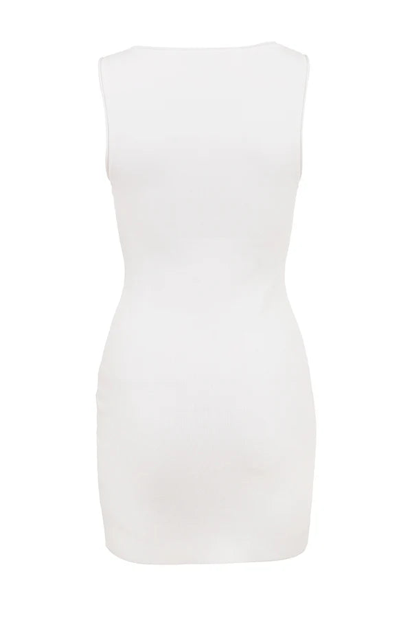 White Stretch Knit Mini Dress