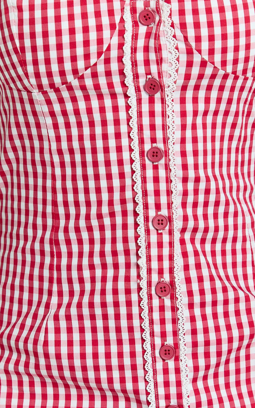 Anessa Midi Dress - Button Front Bustier Fitted Dress in Red Gingham