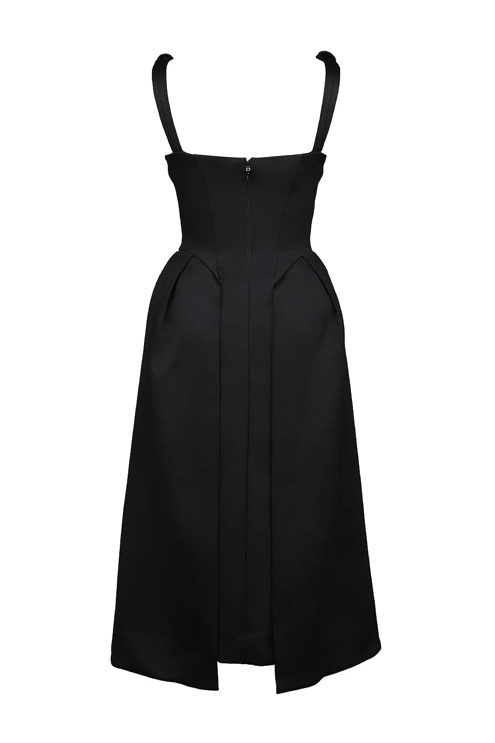 Black Satin Twist Strap Midi Dress