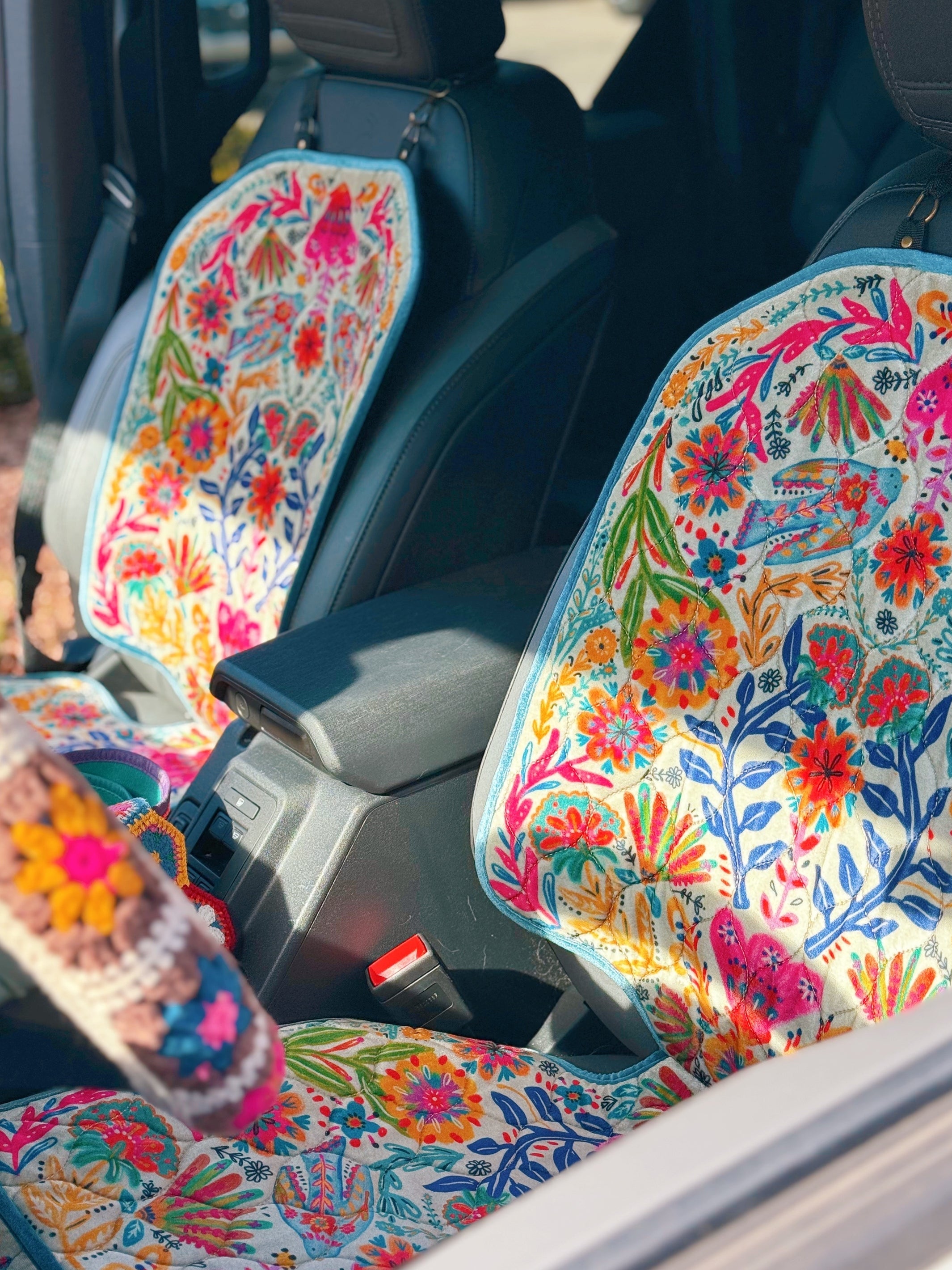 Velvet Car Seat Protector - Cream Birds
