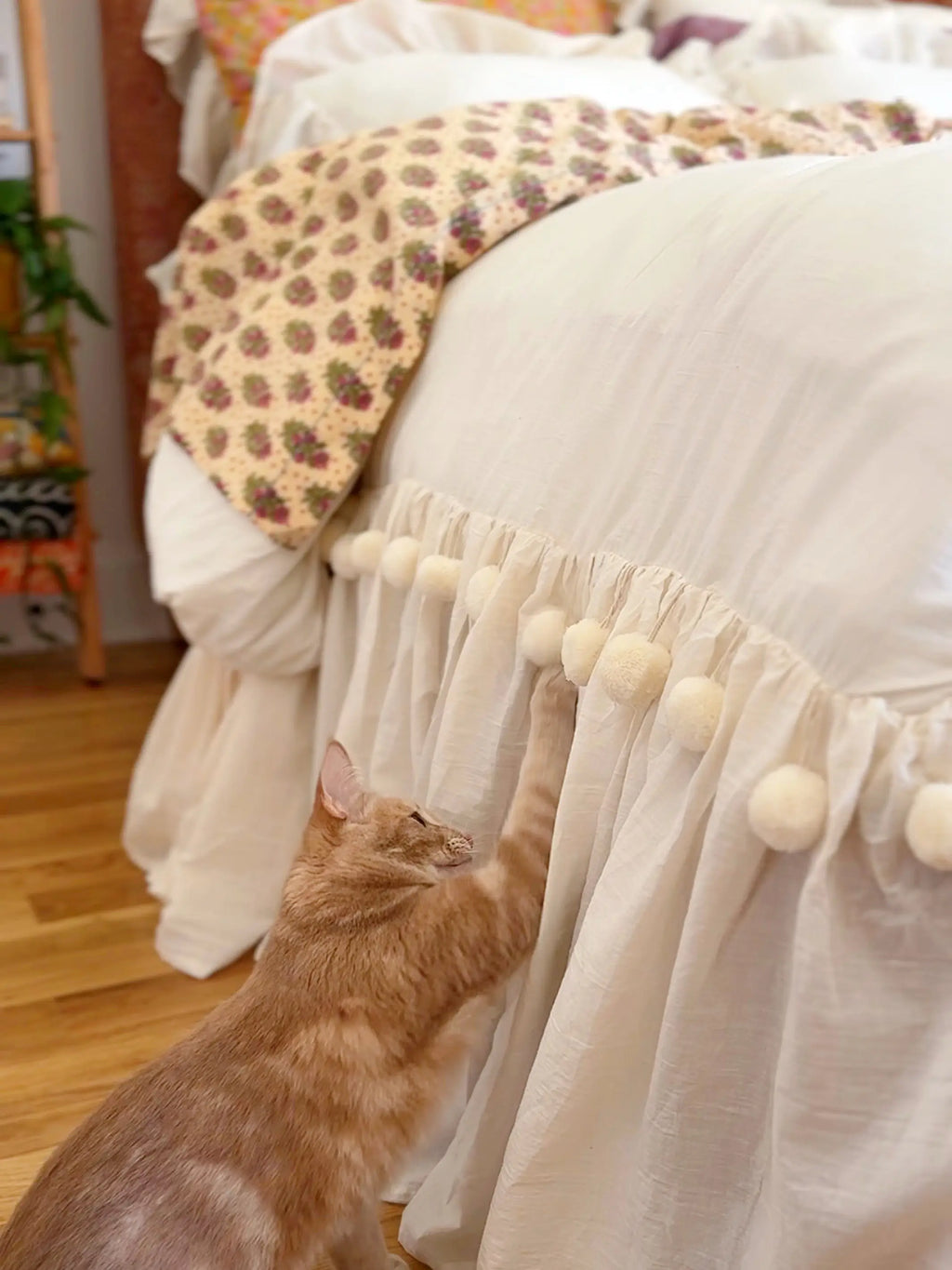 Cotton Ruffle Duvet Cover - Cream Pom Pom