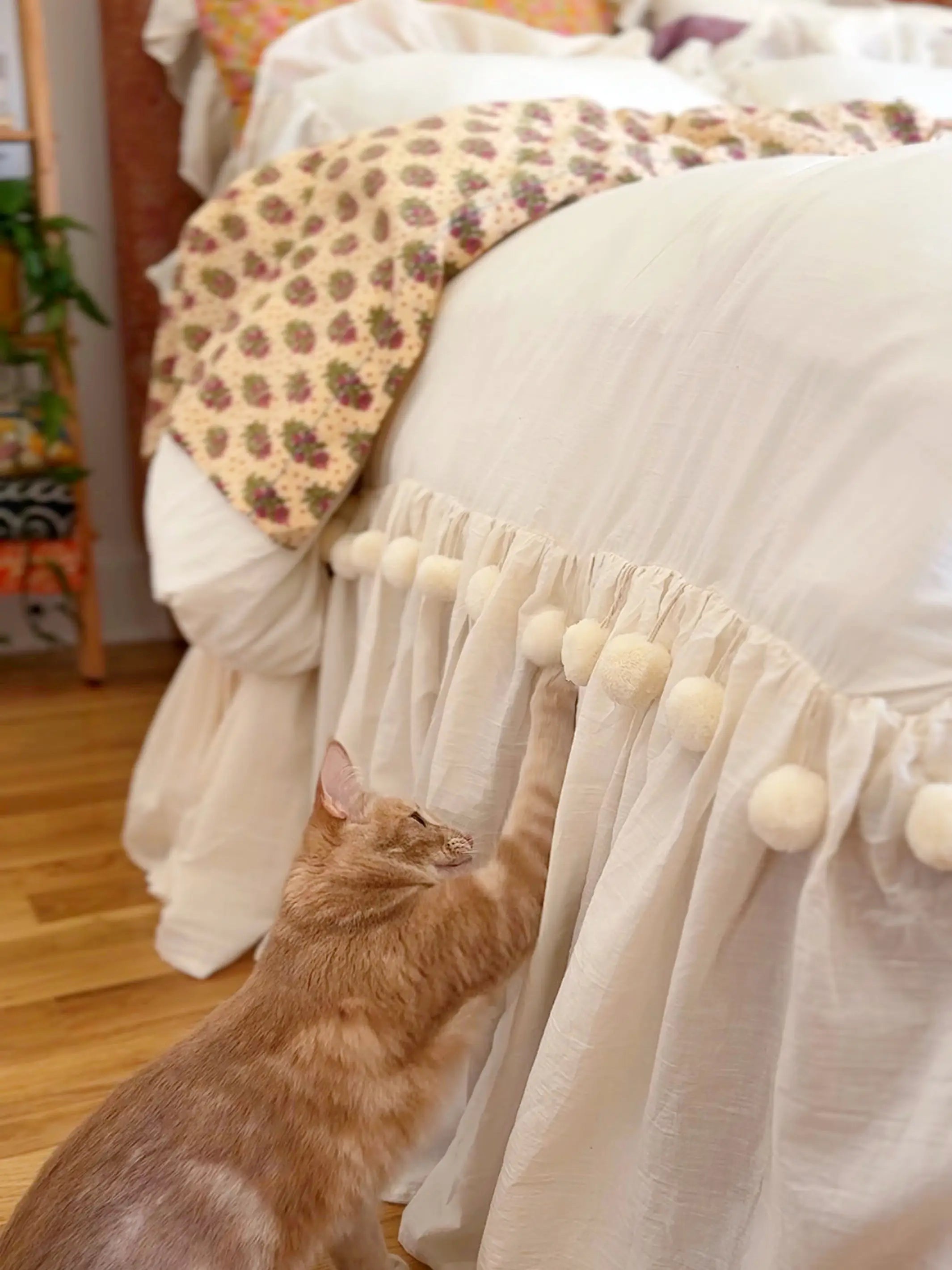 Cotton Ruffle Duvet Cover - Cream Pom Pom