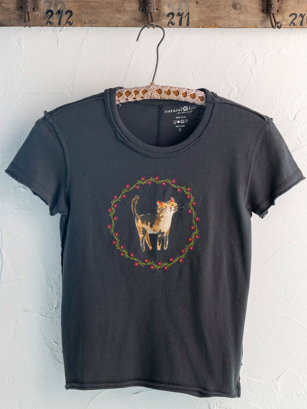 Printed Embroidered Cotton Baby Tee - Cat