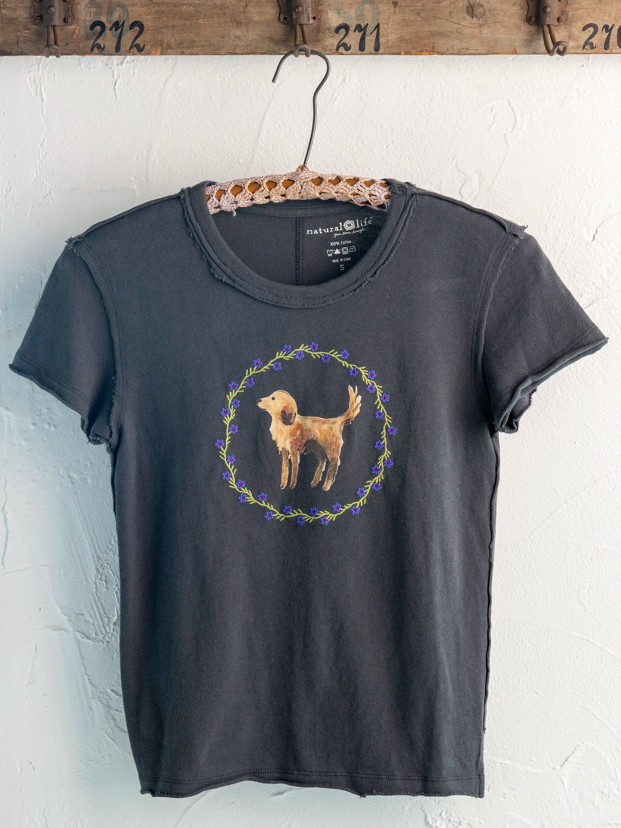 Printed Embroidered Cotton Baby Tee - Dog
