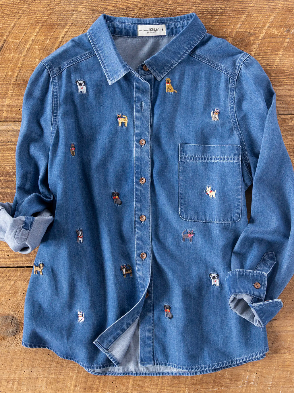 Fave Little Things Embroidered Shirt - Denim Pets