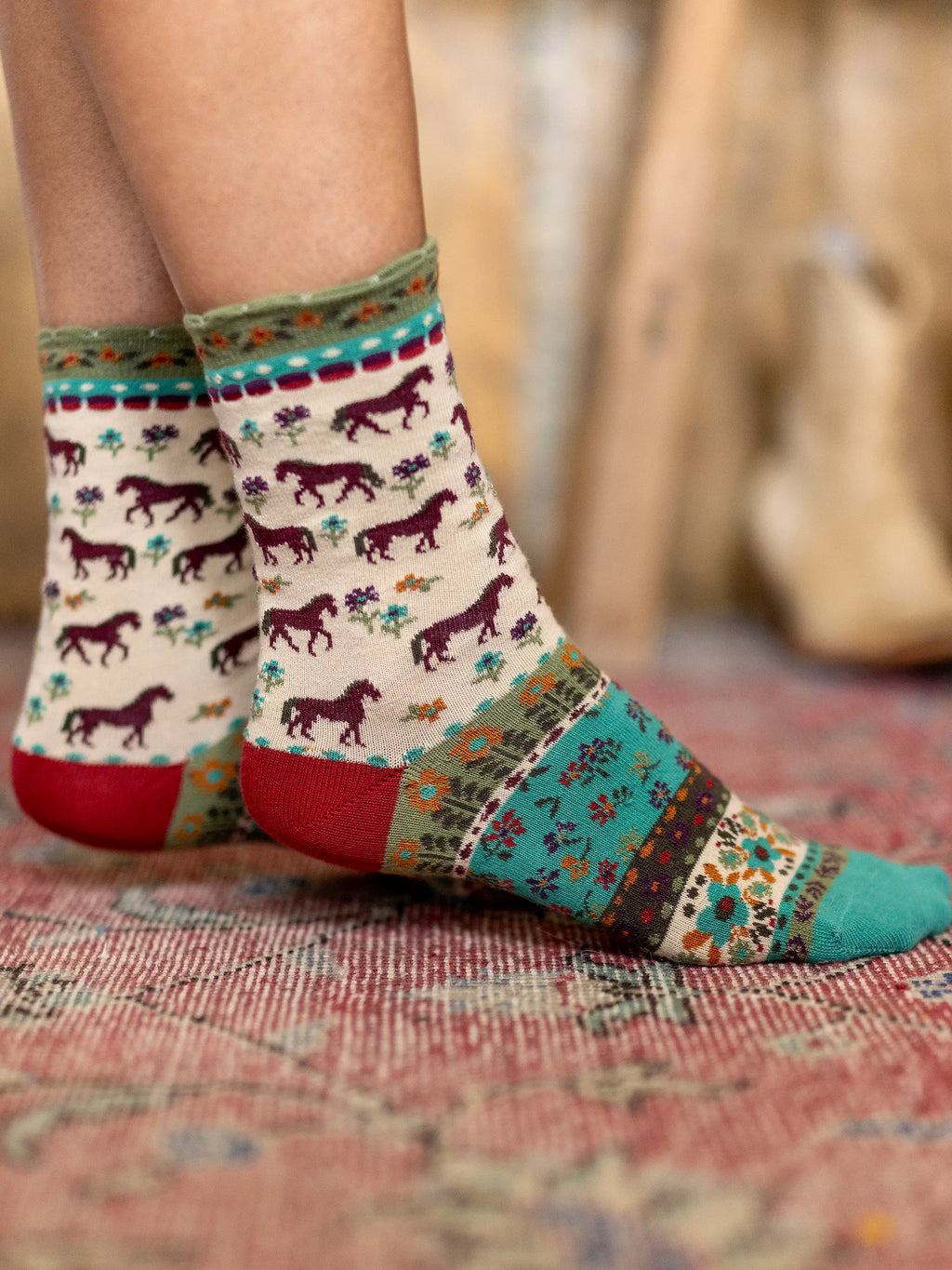 Boxed Boho Sock Set, Set of 3 - Red Horses
