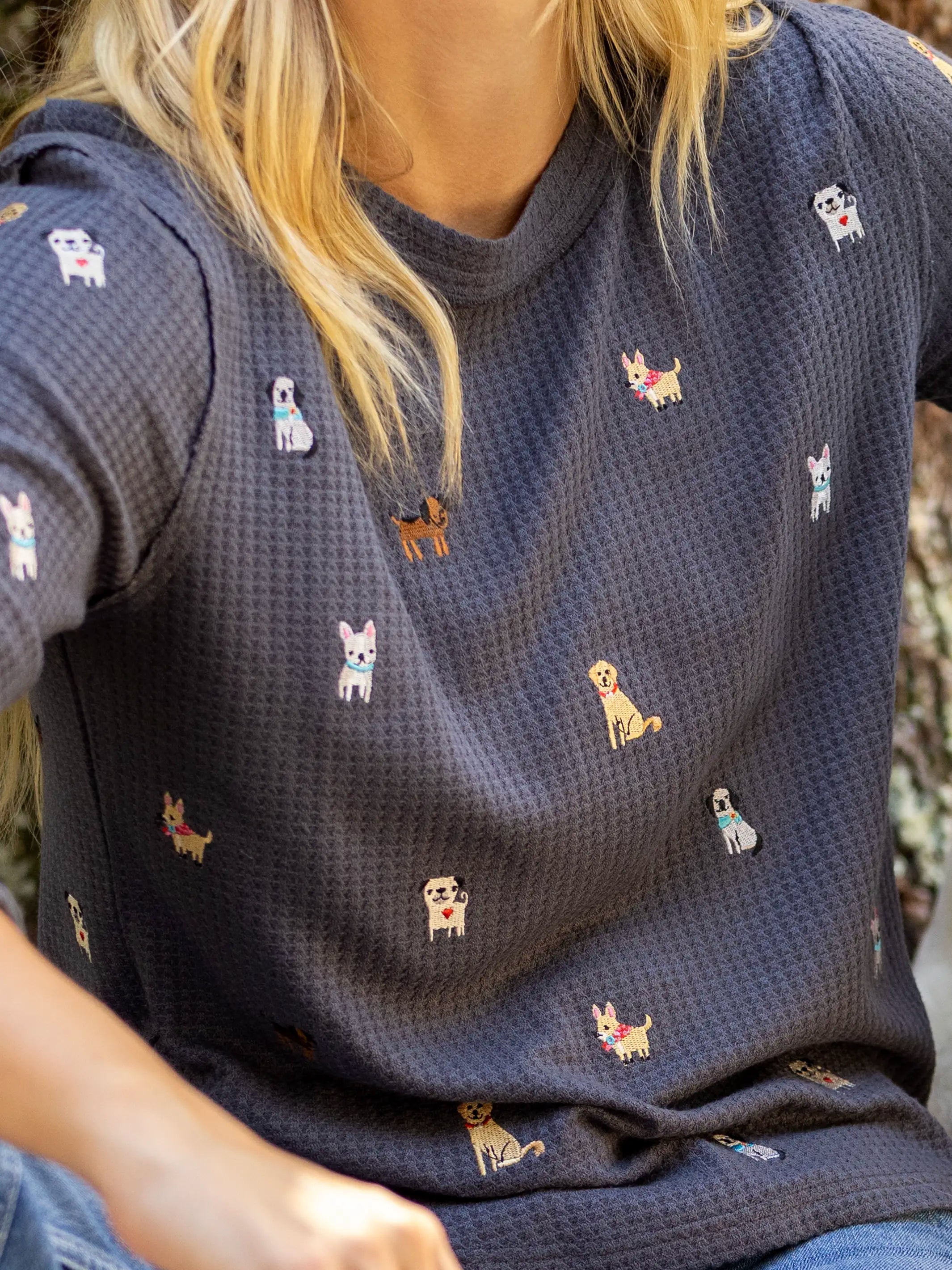 Parker Embroidered Thermal Tee - Charcoal Dogs