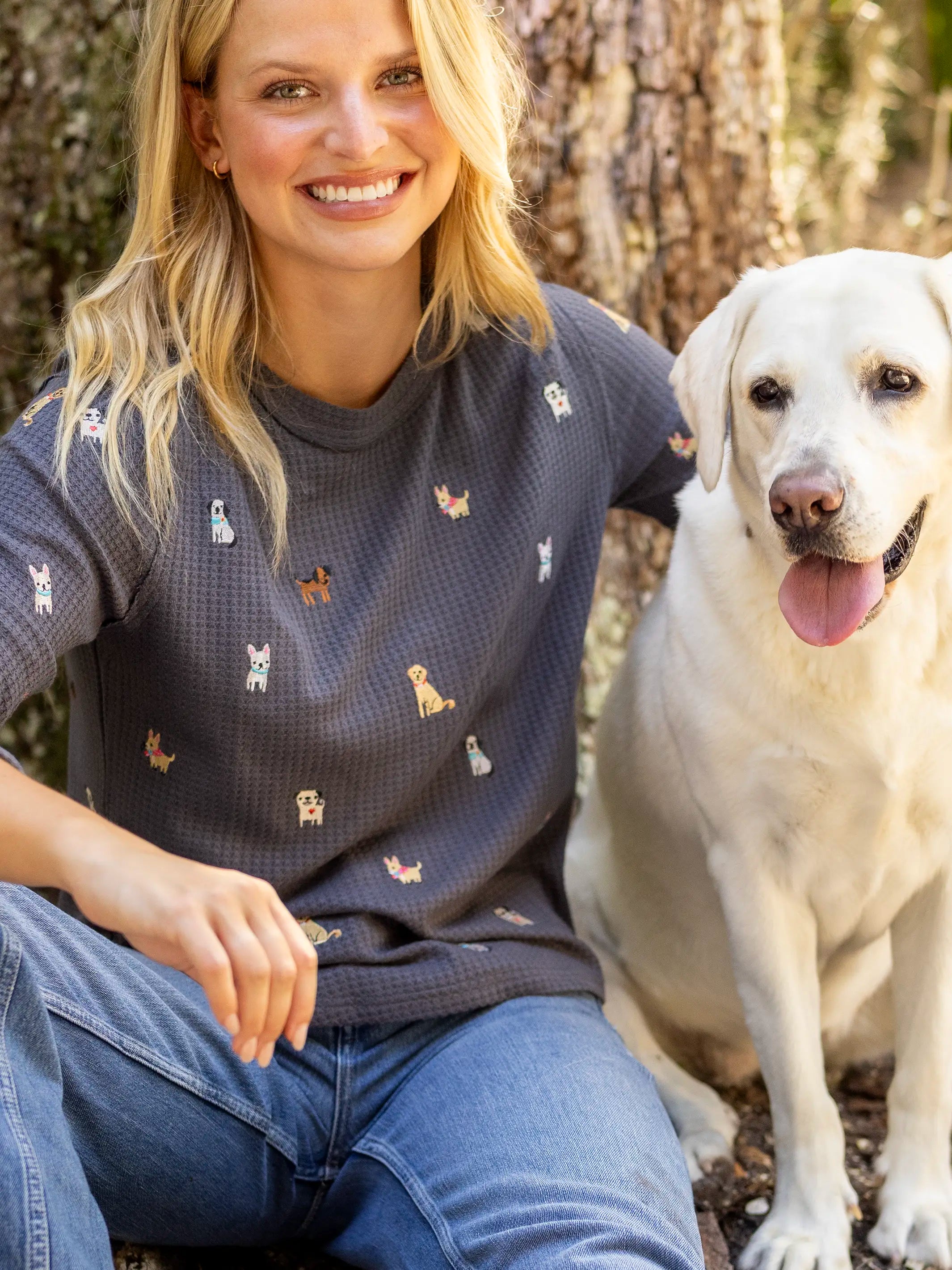 Parker Embroidered Thermal Tee - Charcoal Dogs