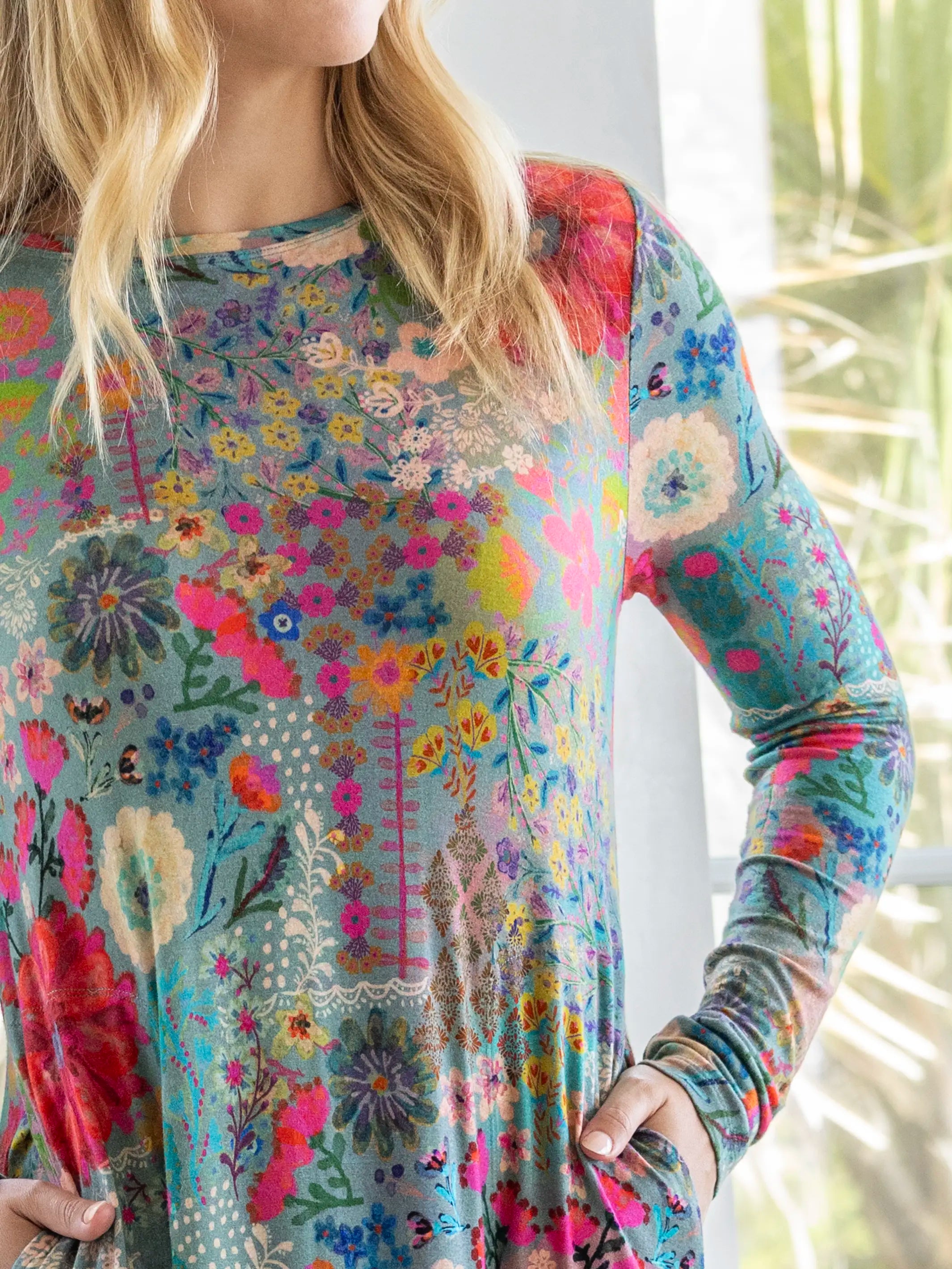 Stevie ButterSoft Knit Maxi Dress - Blue Garden Patchwork