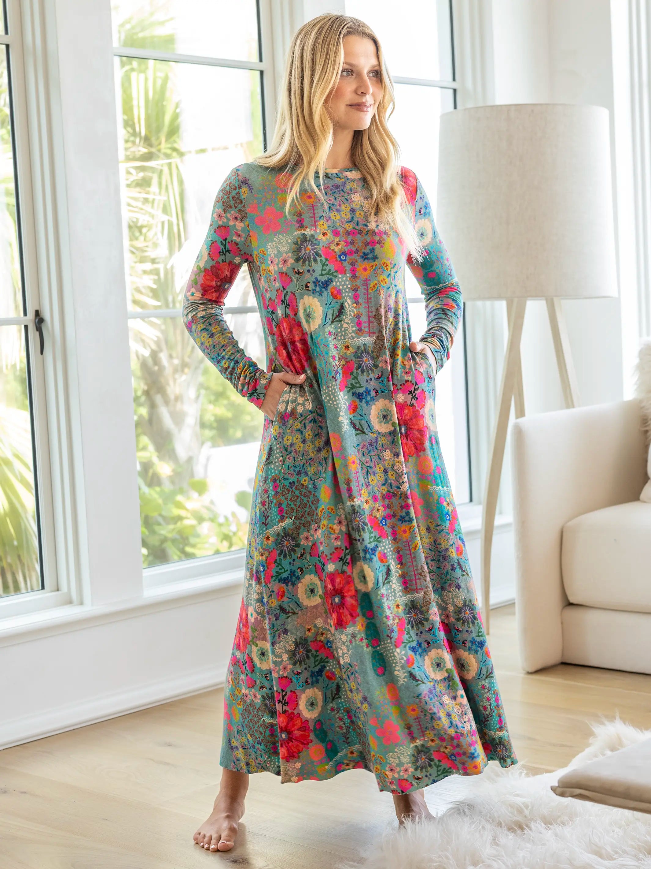 Stevie ButterSoft Knit Maxi Dress - Blue Garden Patchwork