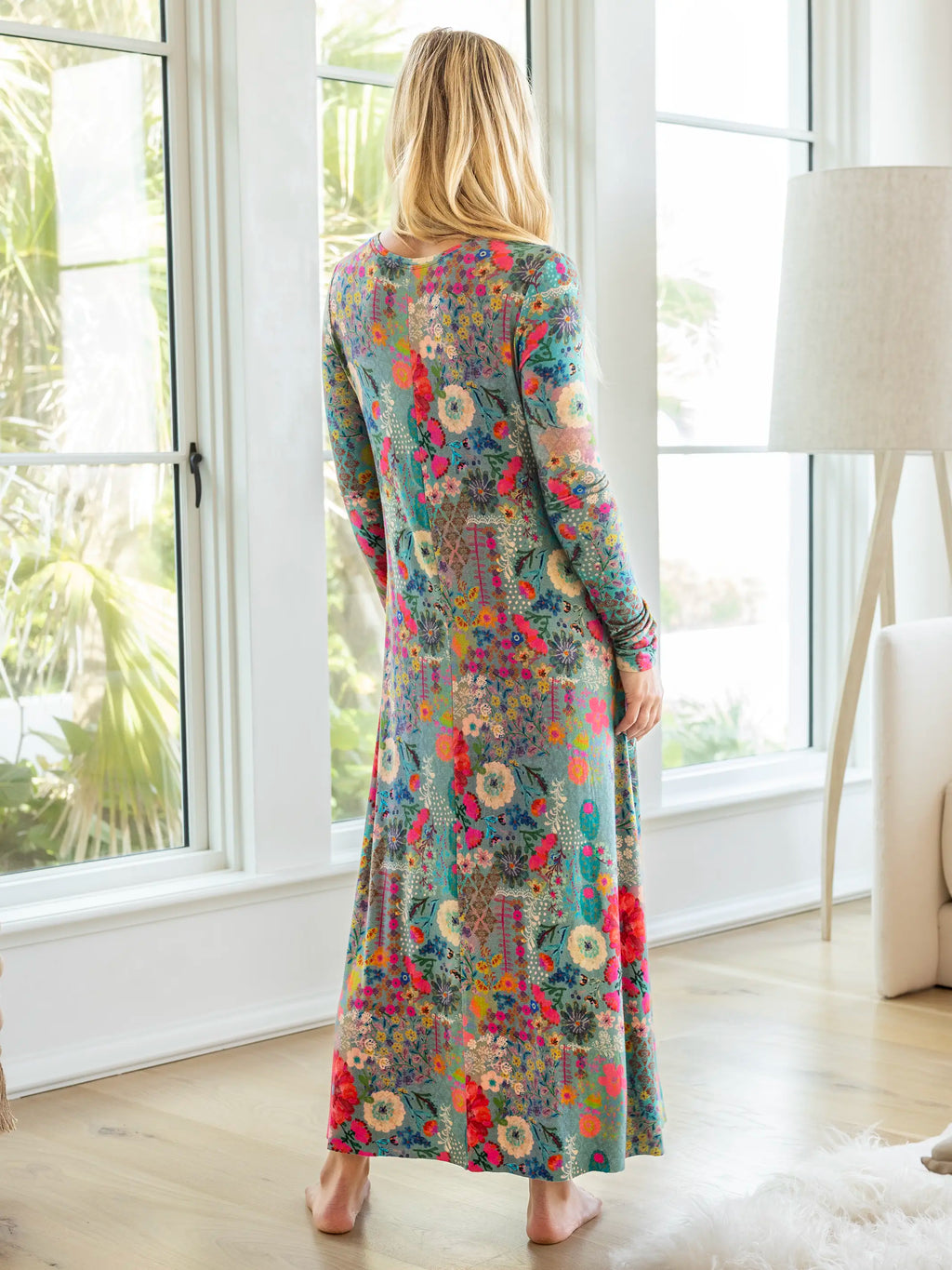 Stevie ButterSoft Knit Maxi Dress - Blue Garden Patchwork
