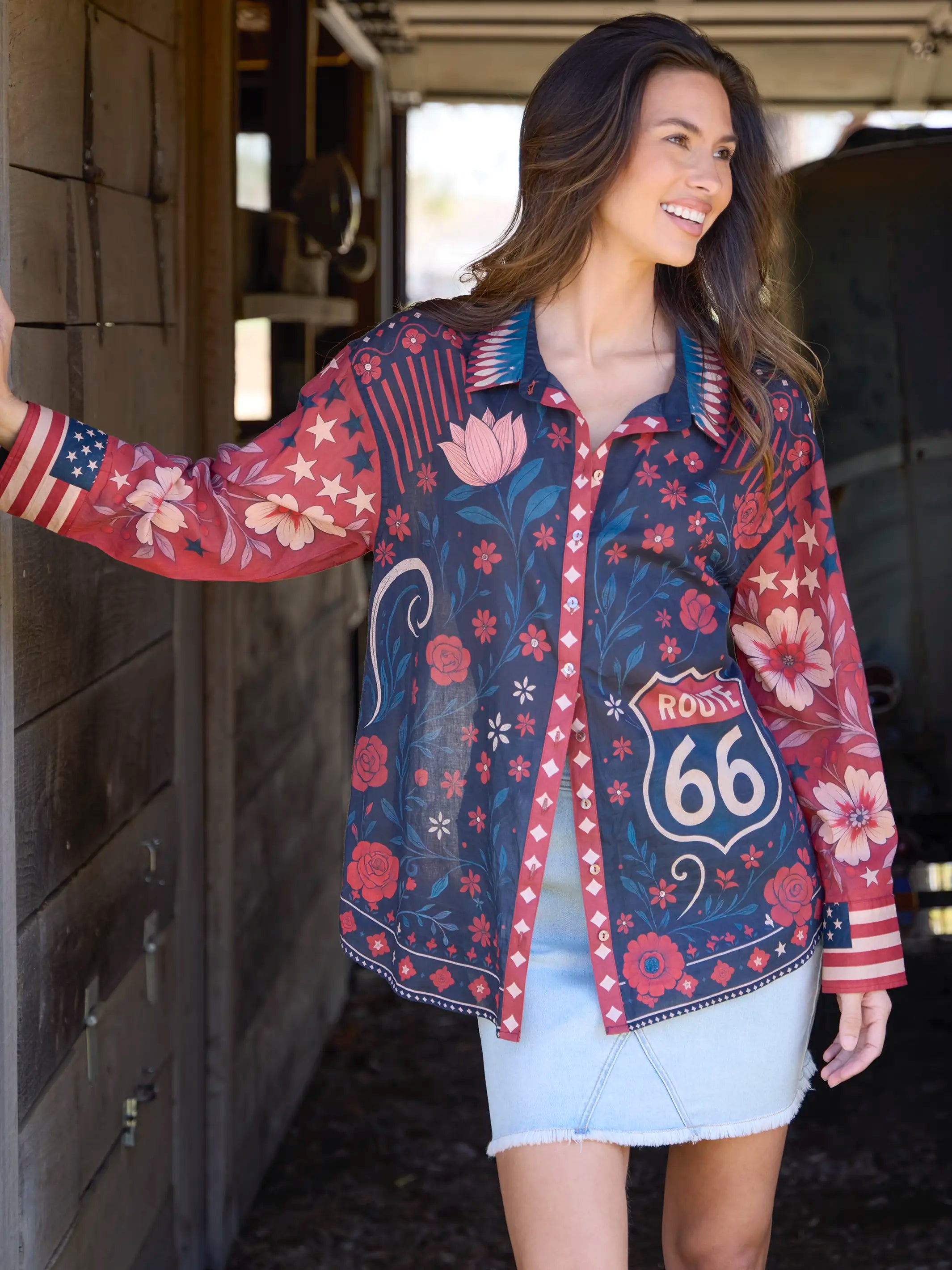 Barcelona Cotton Button Down - American Flag
