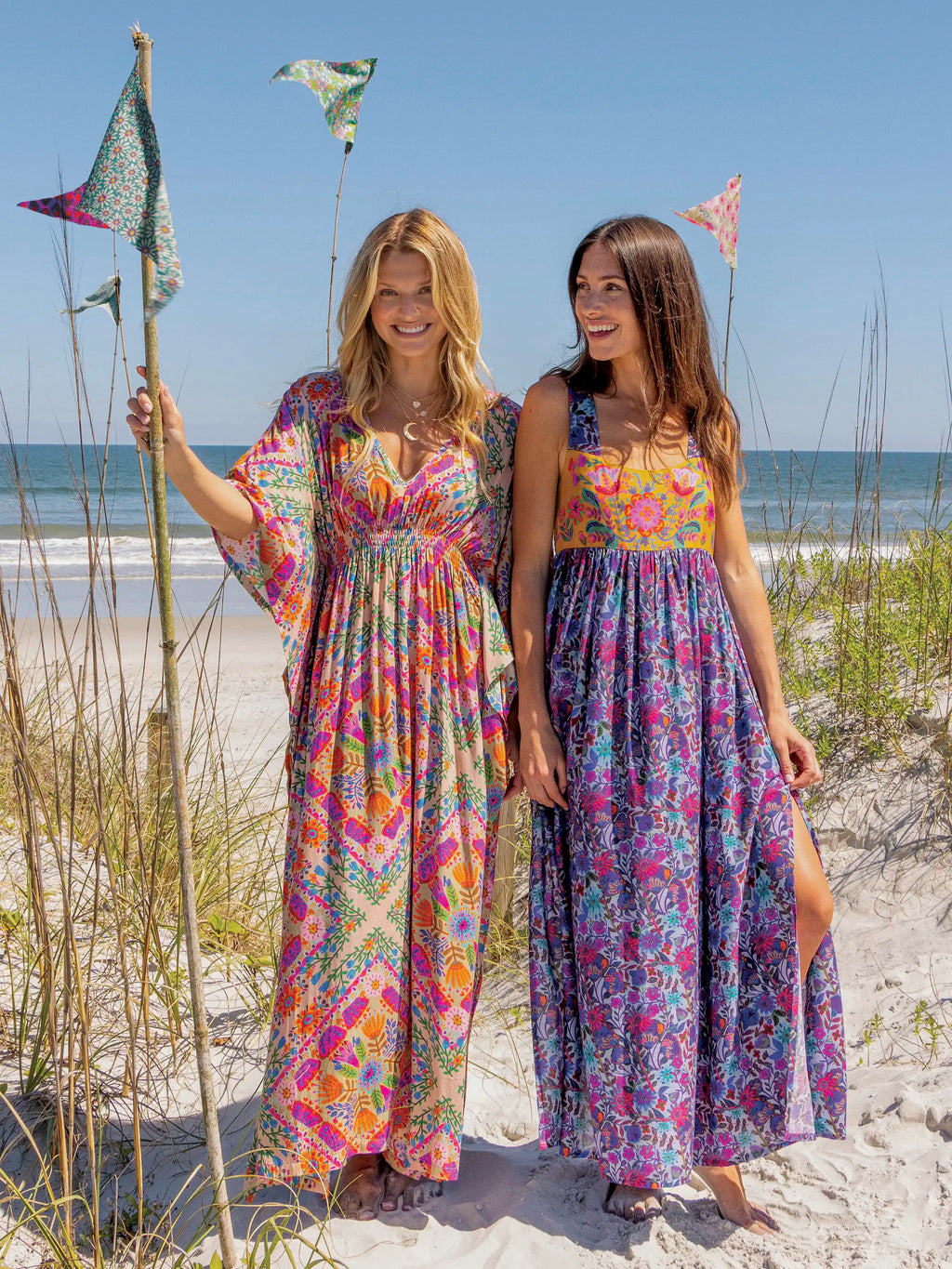 Sanibel Kaftan Maxi Dress - Pink Floral Diamonds