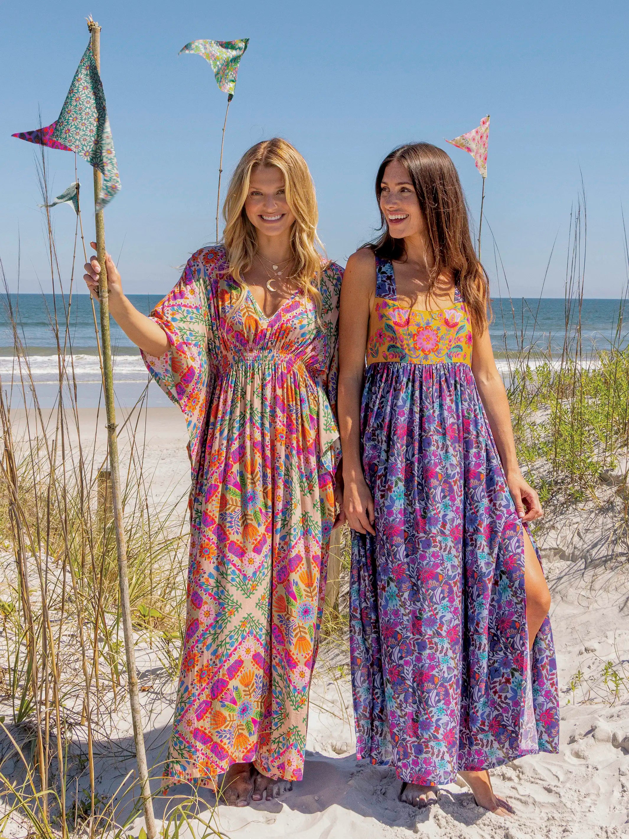 Sanibel Kaftan Maxi Dress - Pink Floral Diamonds