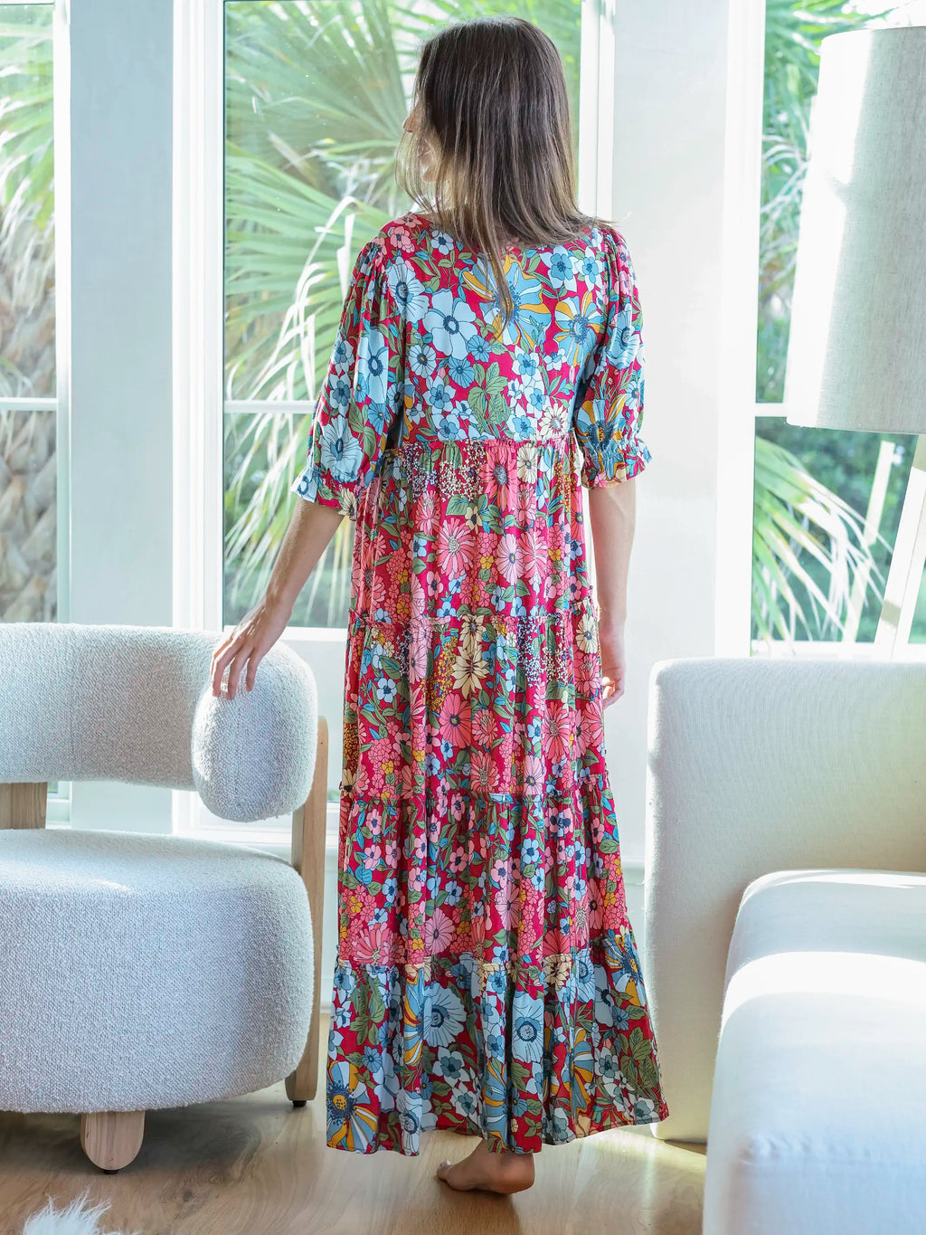 Collette Tiered Maxi Dress - Blue Red Floral