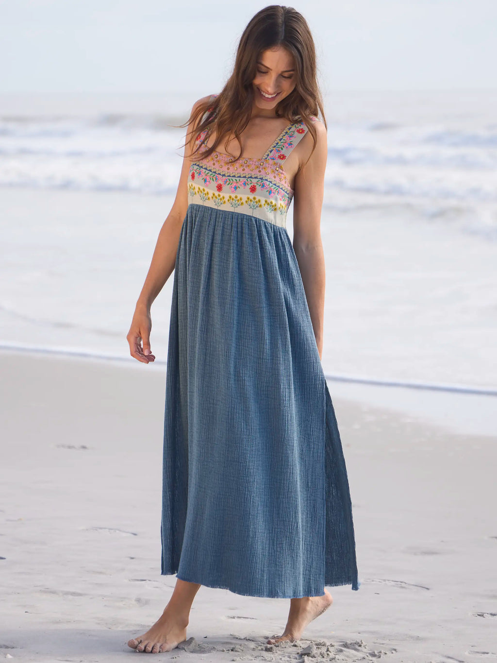 Tricia Embellished Maxi Dress - Slate Blue