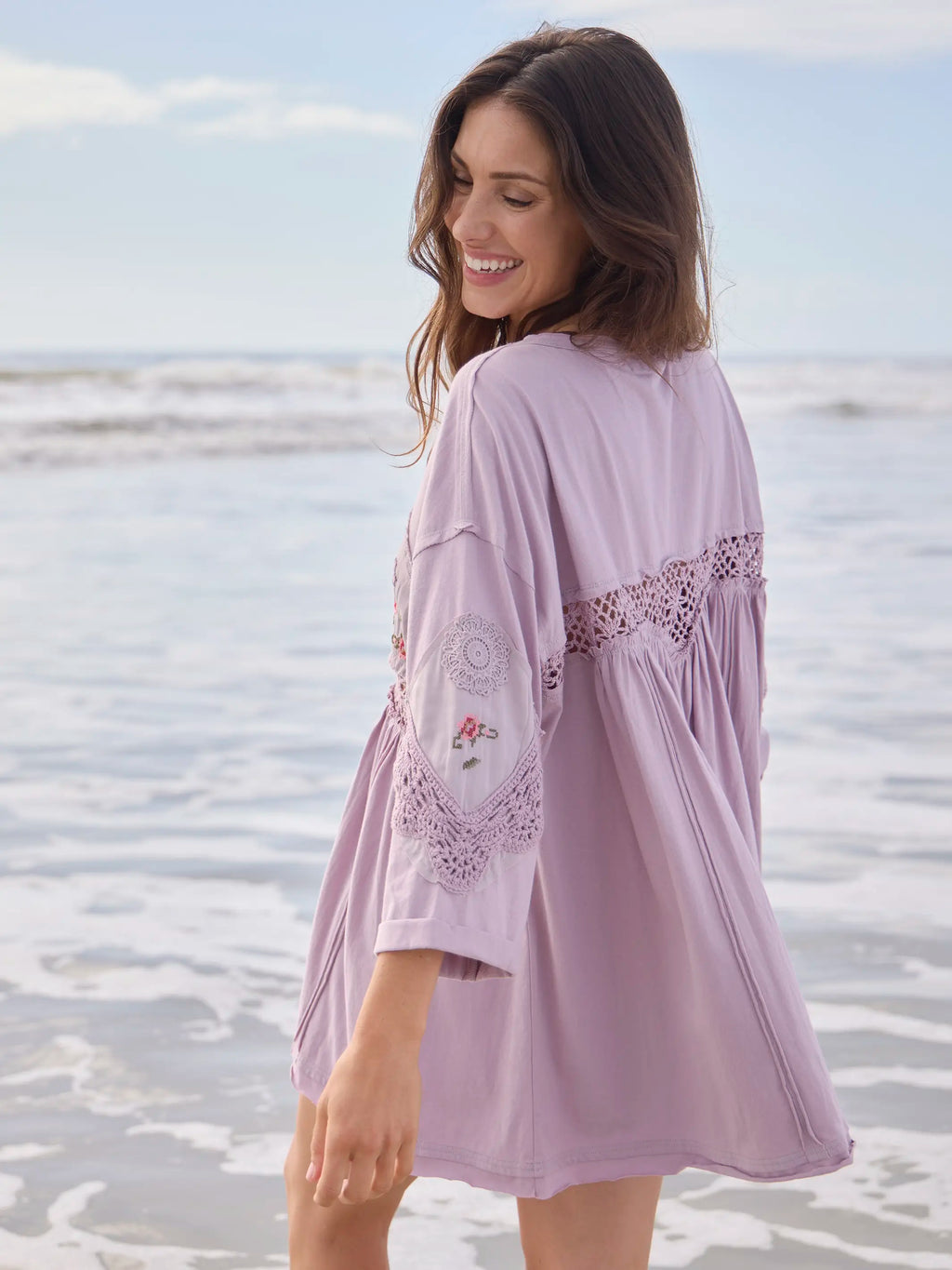 Secret Garden Embroidered Cotton Tunic - Lavender