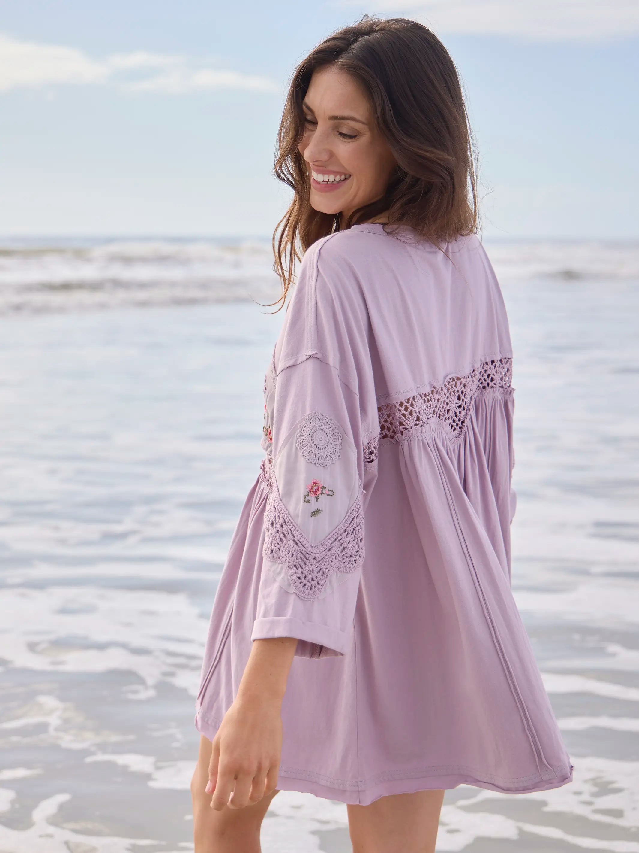 Secret Garden Embroidered Cotton Tunic - Lavender