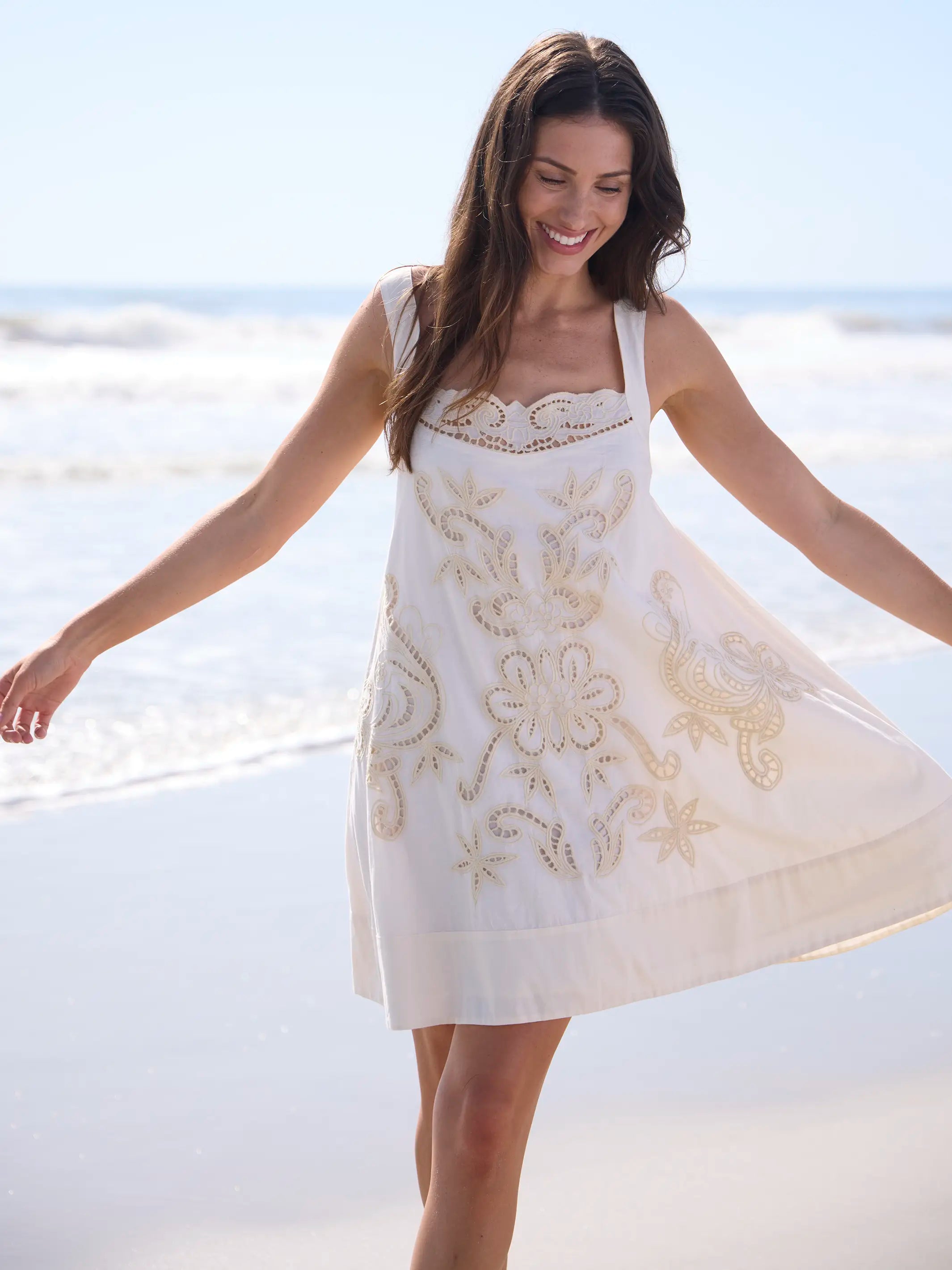 Sadie Cotton Eyelet Mini Dress - Ivory