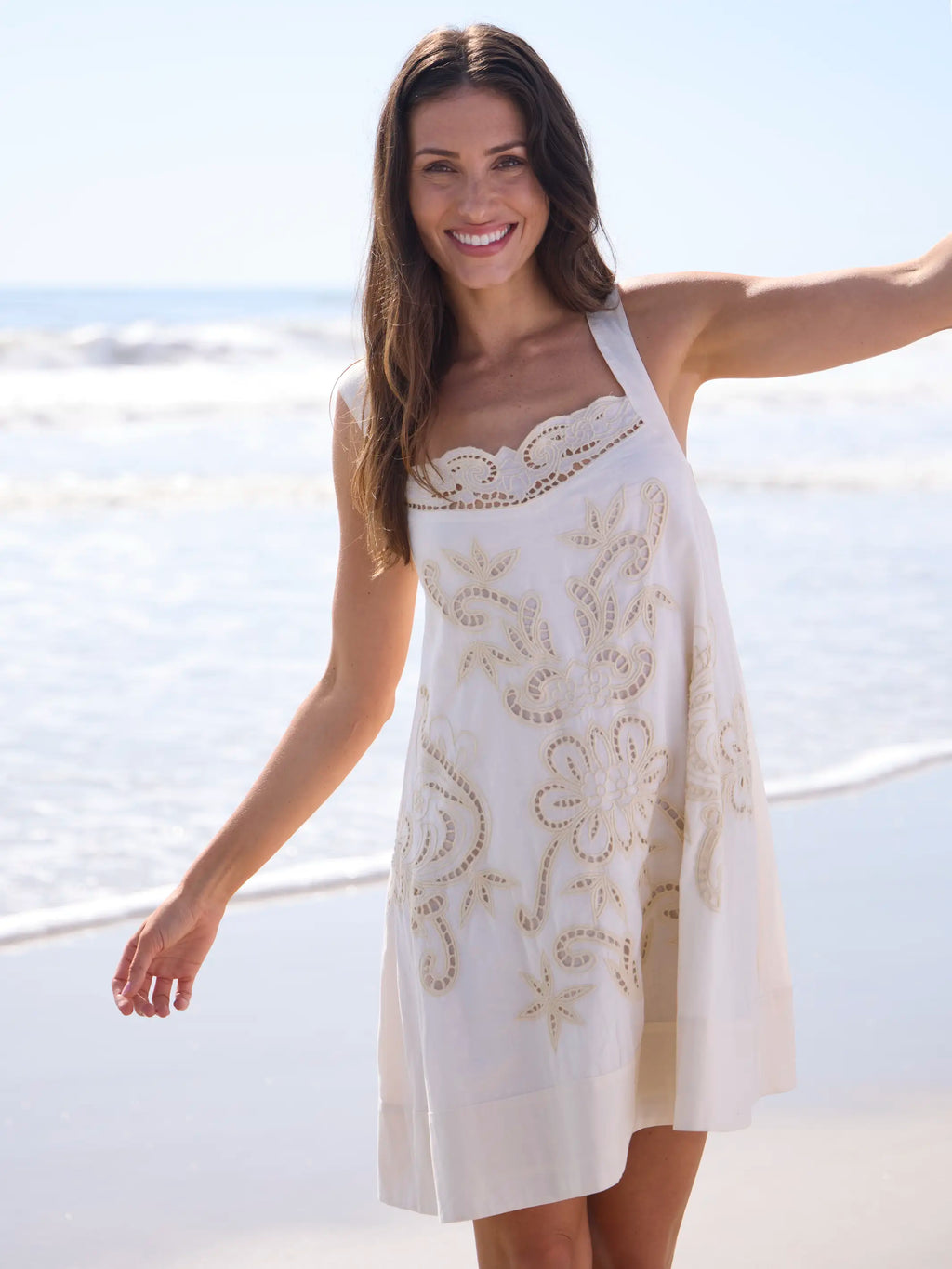 Sadie Cotton Eyelet Mini Dress - Ivory