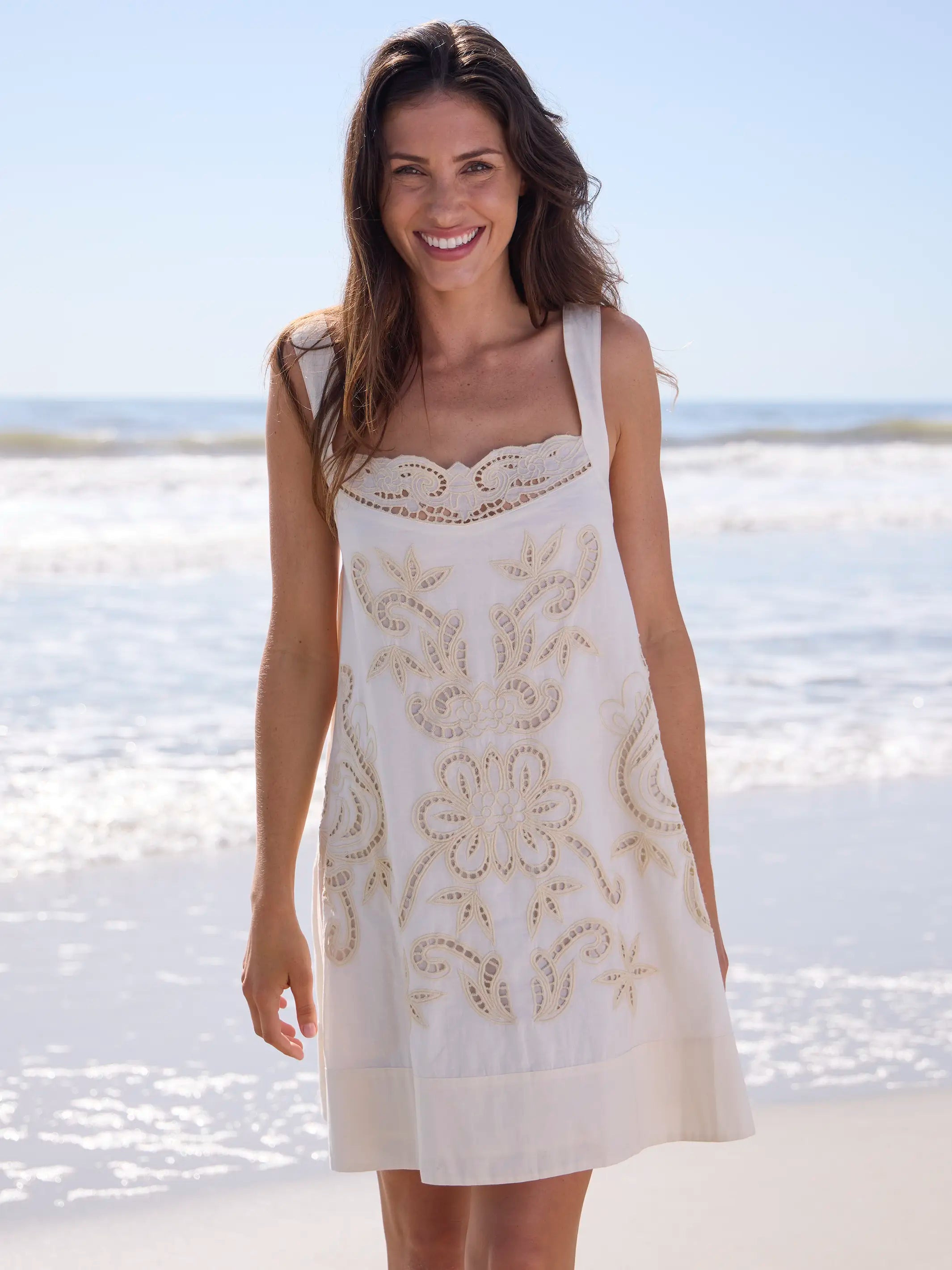Sadie Cotton Eyelet Mini Dress - Ivory