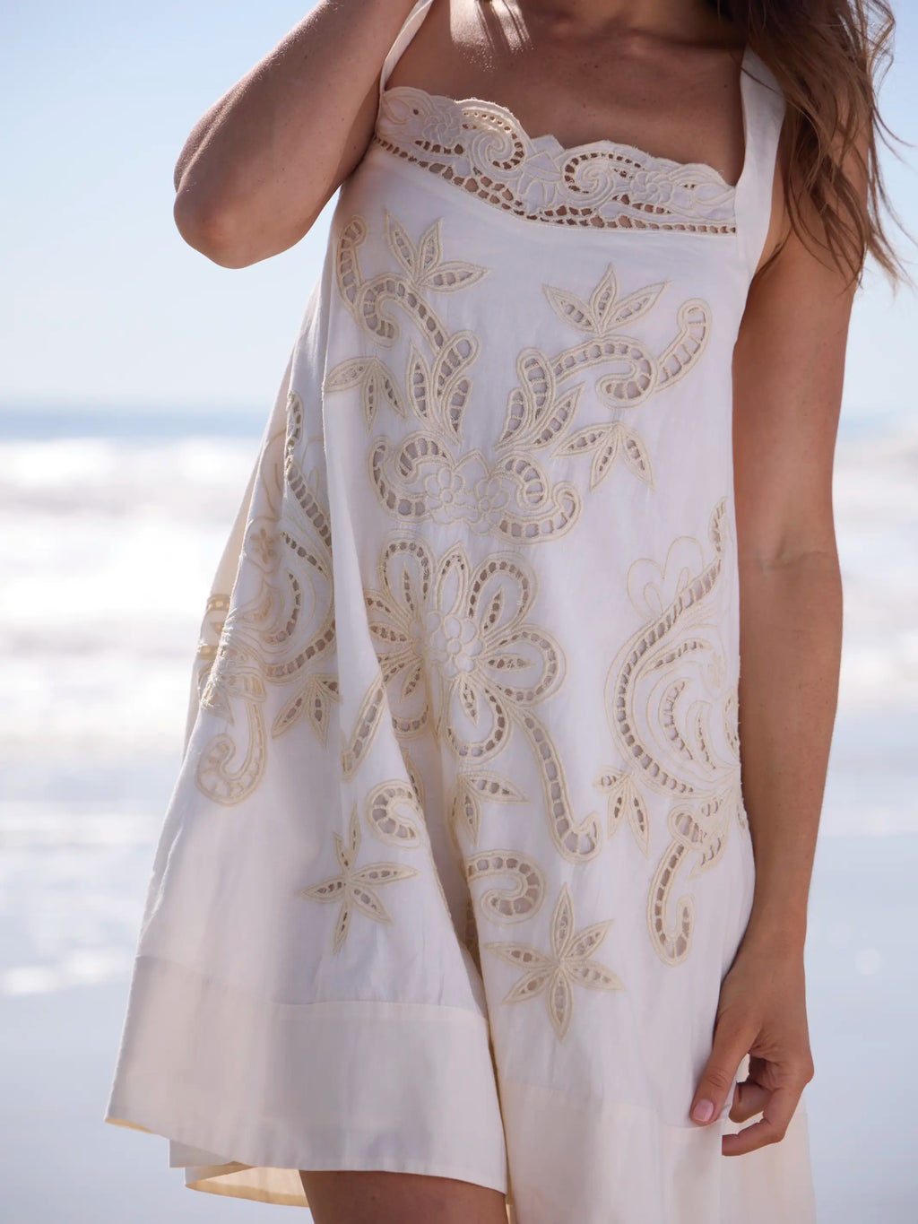 Sadie Cotton Eyelet Mini Dress - Ivory