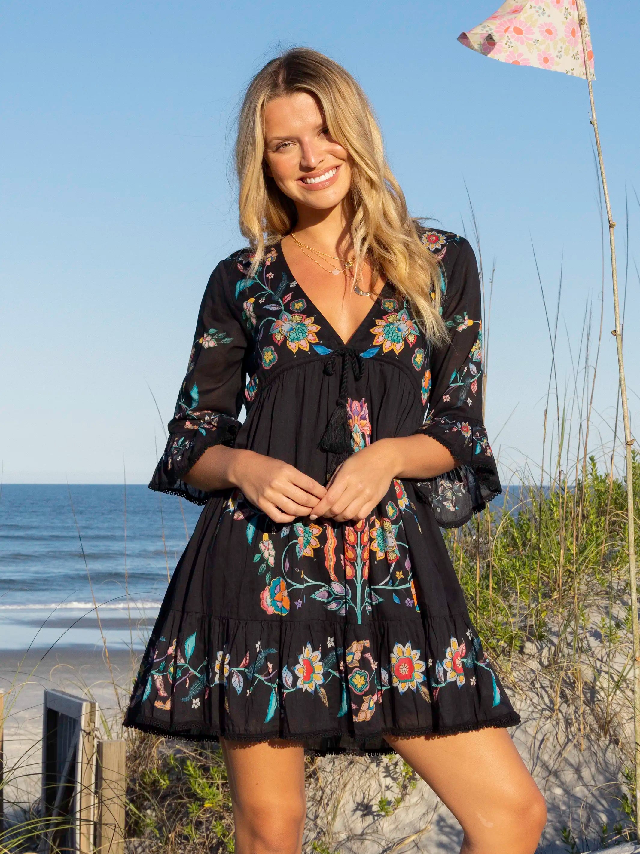 Capri Cotton Mini Dress - Black