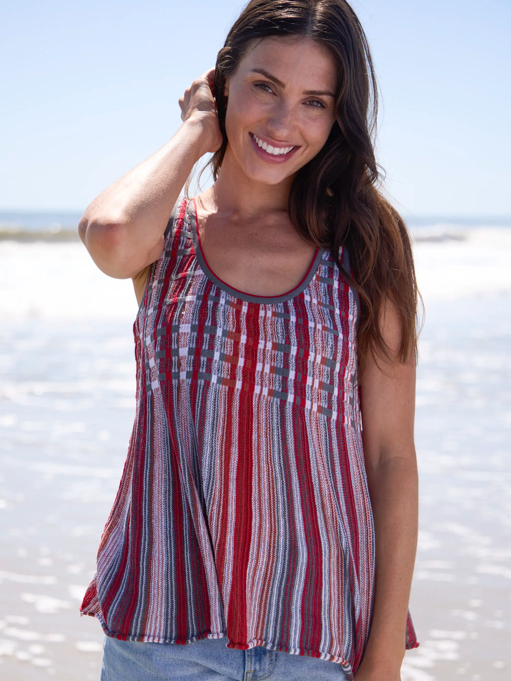 Evie Cotton Sweater Tank - Red Stripes