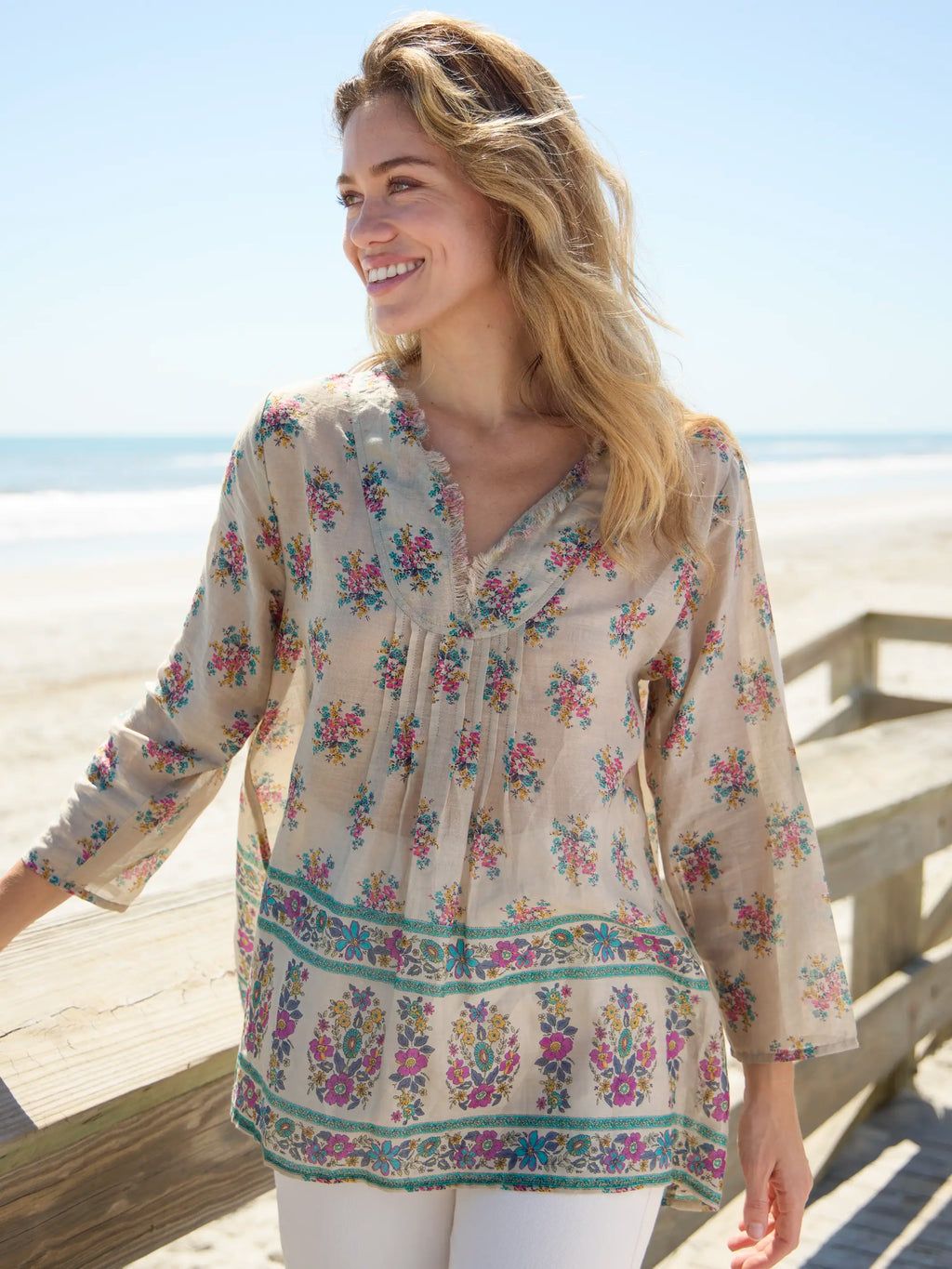 Cotton Tunic-In-A-Bag - Antique Blossoms Beige