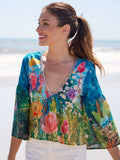 Isabella Cotton Top - Blue Whimsical Garden