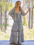 Patti Embroidered Cotton Palazzo Pants - Light Grey